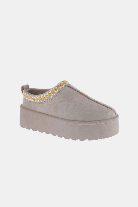 Cream Platform Embroidered Trim Slip-Ons