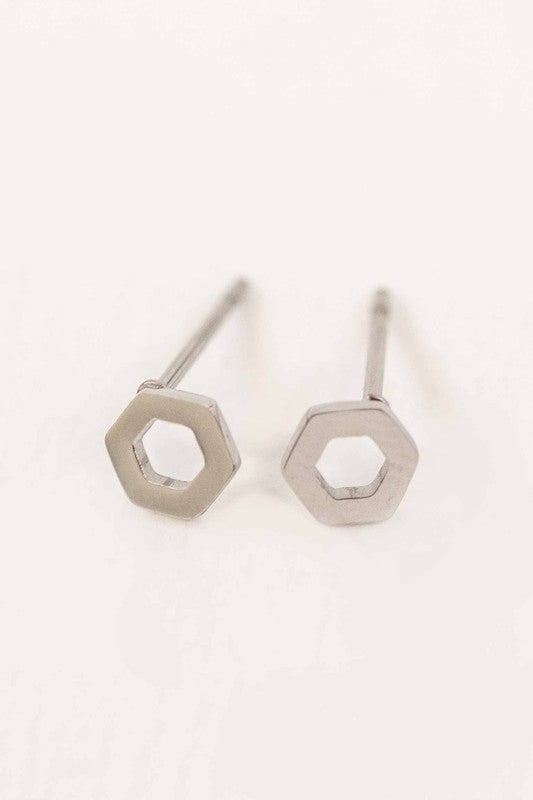 Hexagon Outline Stud Earrings