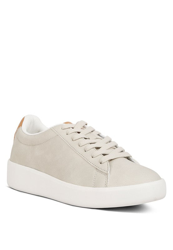 Minky Contrast Heel Lace-up Sneakers