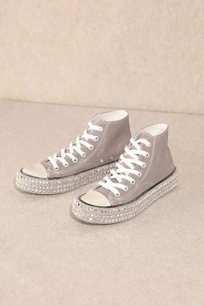 Girl Punk High-Top Studded Distressed Sneakers