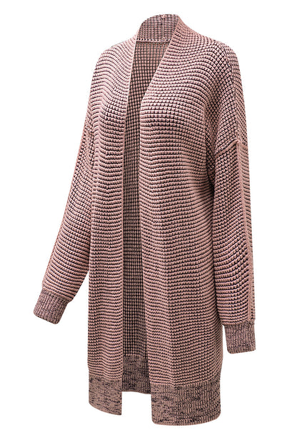 Rose Plaid Contrast Trim Casual Knit Long Cardigan