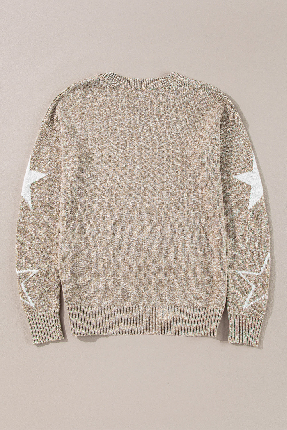 Khaki Star Pattern Drop Shoulder Knit Sweater