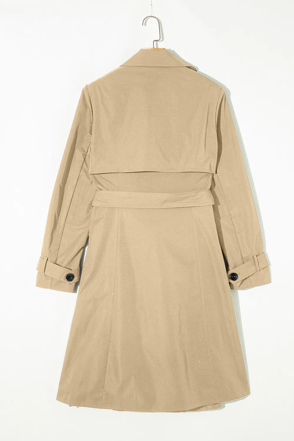 Double Breasted Knee Length Trench Coat with Tie Waist