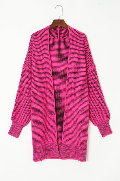 Rose Plaid Contrast Trim Casual Knit Long Cardigan