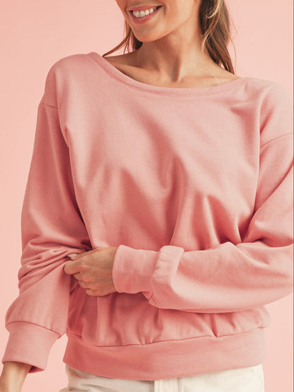 Bow Cutout Round Neck Long Sleeve Sweatshirt