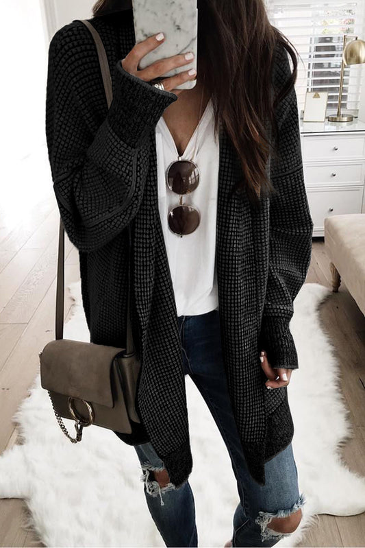 Rose Plaid Contrast Trim Casual Knit Long Cardigan