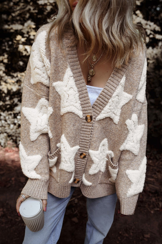 Star Button Up V-Neck Cardigan