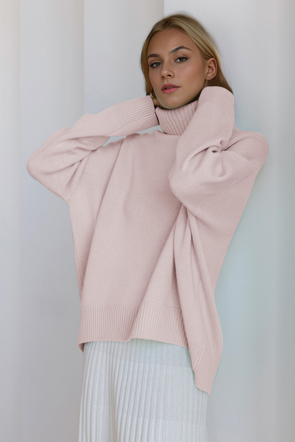 Basic Bae Turtleneck Dropped Shoulder Long Sleeve Sweater