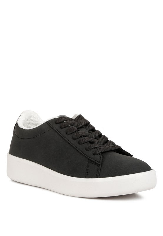 Minky Faux Leather & Suede Lace Up Casual Sneakers