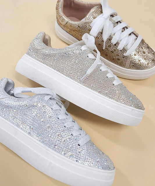 Lace Up Rhinestone Sneakers