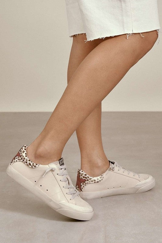 Star Low Top Sneakers with Animal Print Heel