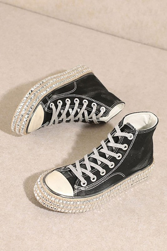 Girl Punk High-Top Studded Distressed Sneakers