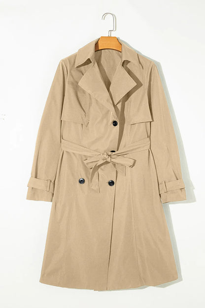 Double Breasted Knee Length Trench Coat with Tie Waist