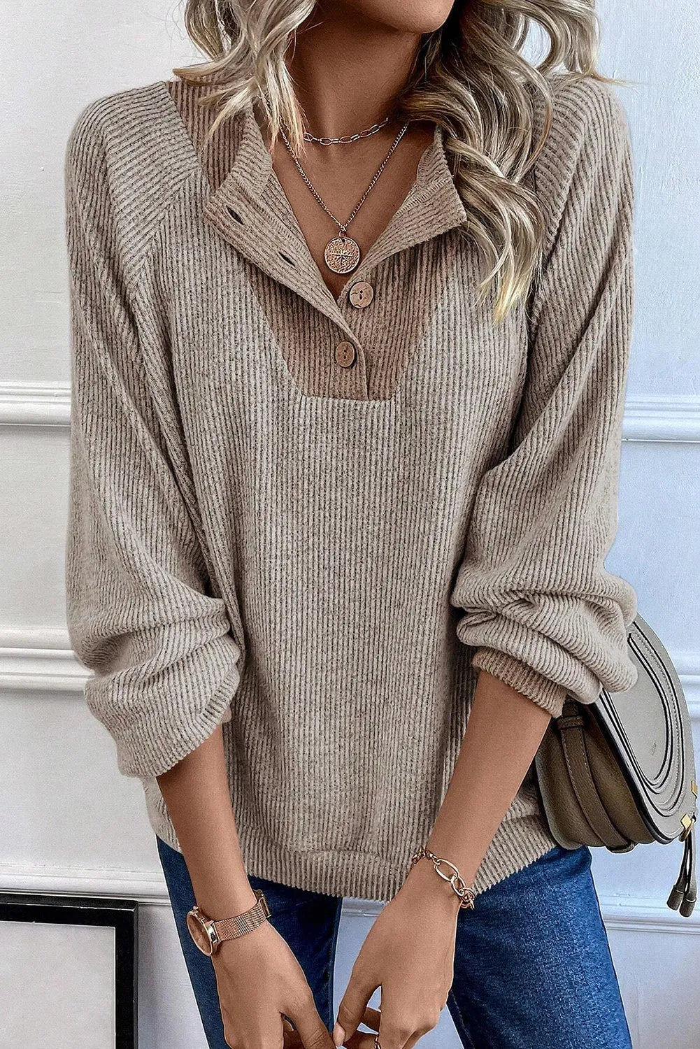 Quarter Buttoned Long Sleeve Top