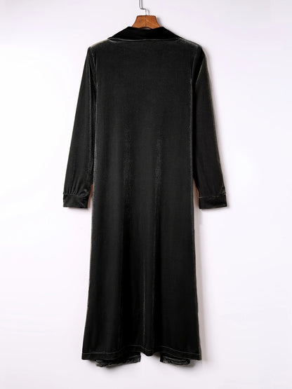 Open Front Long Sleeve Velvet Style Coat