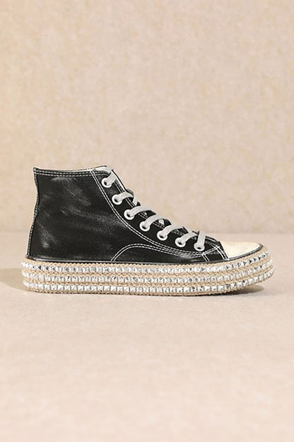 Girl Punk High-Top Studded Distressed Sneakers