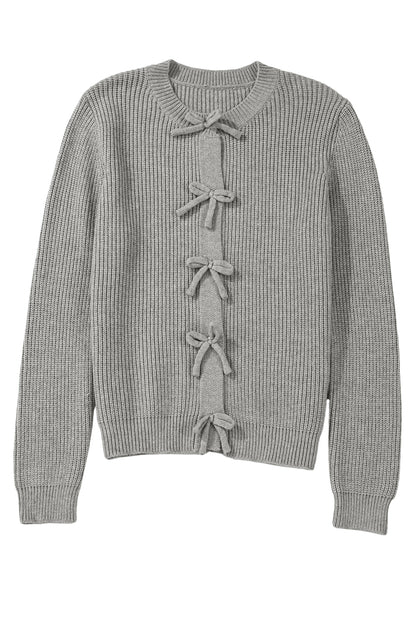 Philippine Gray Sweet Bow Front Cropped Knit Cardigan