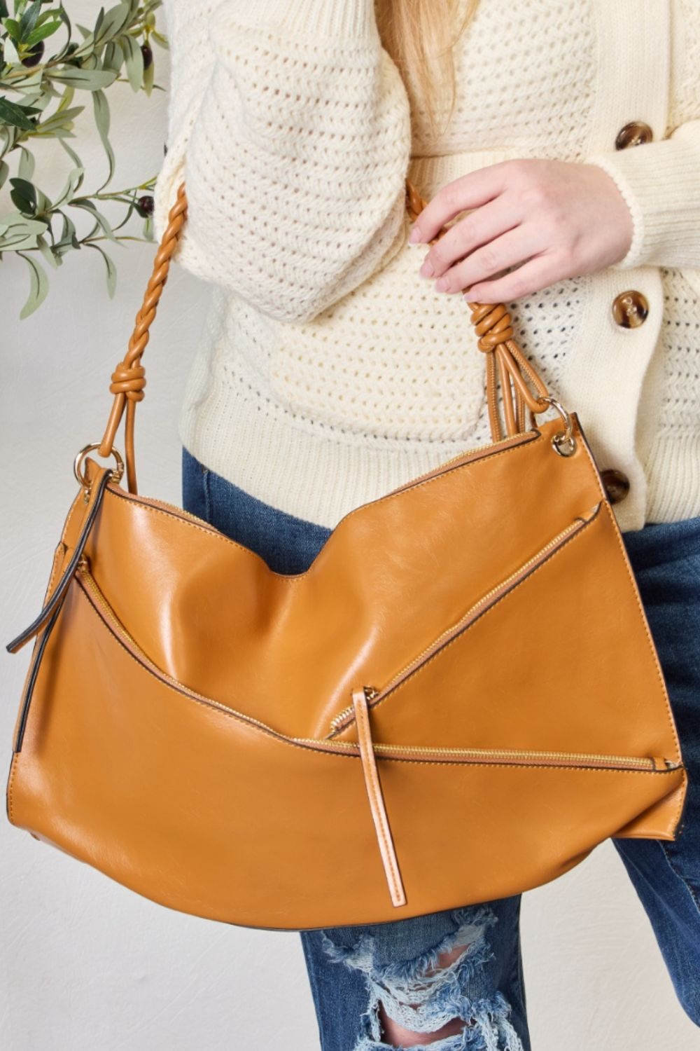 Zipper Detail Satchel Bag with Pouch